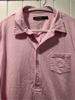 Ralph Lauren Pink & White Herringbone Sleep Shirt L/XL